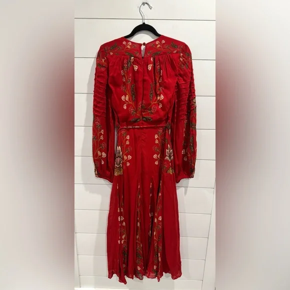 NWT Farm Rio red berry garden long sleeve pleated maxi dress - Picture 10 of 10